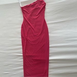 Hot pink one shoulder midi dress
